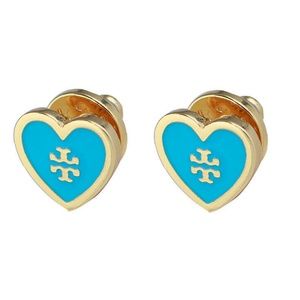 Tory Burch Earrings Blue Heart Studs New